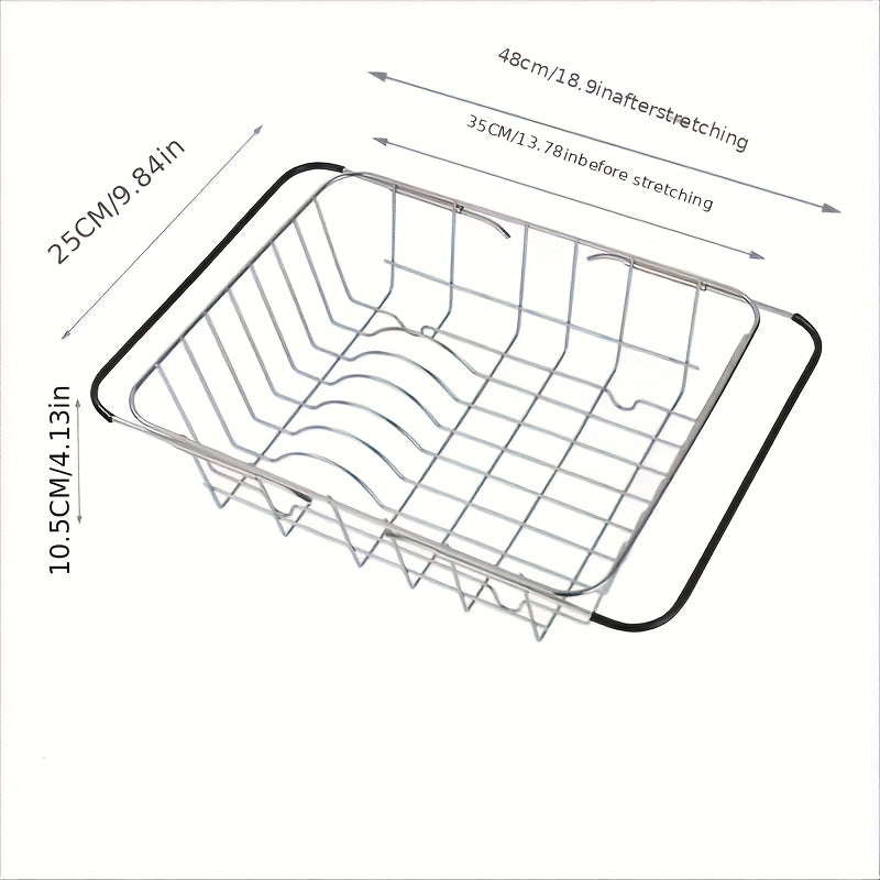 Heavy-duty Adjustable Sink Strainer Basket - Telescopic Draining Rack with Handle, Suitable for Dishes and Fruit\u002Fvegetable Drying. Easy-to-clean Stainless Steel Kitchen Storage Basket, Ideal for Modern Homes and Restaurants. Compact Design
