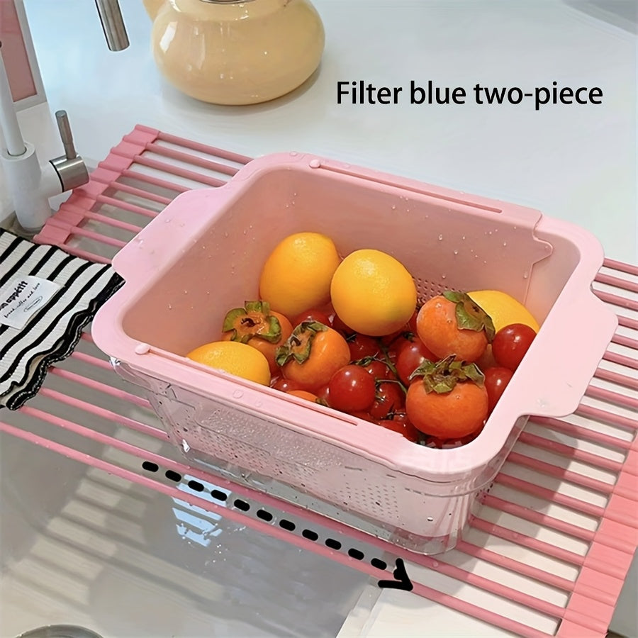 Adjustable Sink Filter 2pcs Set, Adjustable Plastic Sink Filter Basket - Expandable Kitchen Drain Rack with Handle, Durable Dishwashing And Waste Filter Solutions for Modern Kitchens