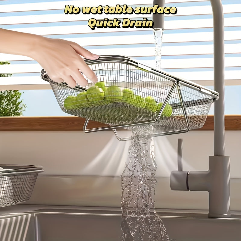 2pcs Stainless Steel Microporous Sink Drainage Baskets | Expandable to Fit Multiple Sizes of Sinks, Suitable for Kitchen Utensils, Fruit, Bowl and Dish Storage