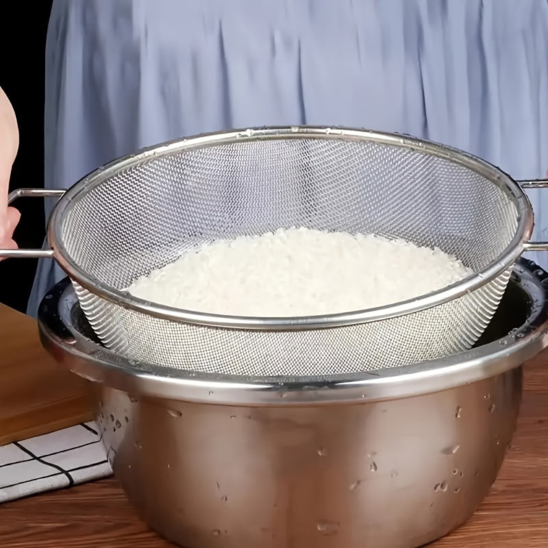 3pcs Stainless steel leak basket, fine mesh filter with handle, metal drain basket, suitable for pasta, vegetables, rice, fruits, kitchen essentials