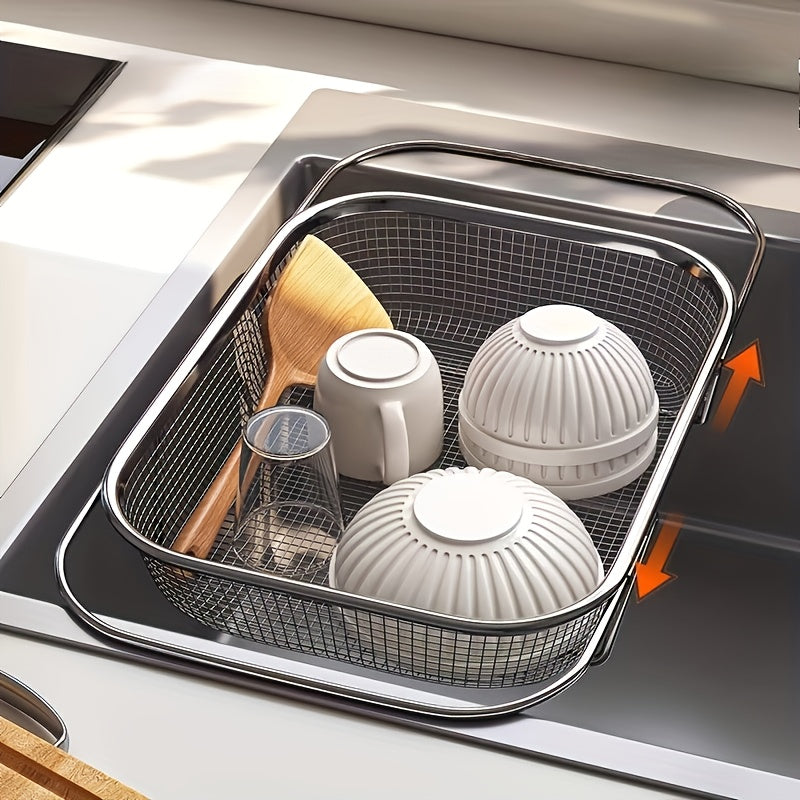 2pcs Stainless Steel Microporous Sink Drainage Baskets | Expandable to Fit Multiple Sizes of Sinks, Suitable for Kitchen Utensils, Fruit, Bowl and Dish Storage