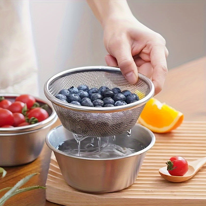 Small Filter Baskets Faridabio 2pcs 304 Stainless Steel Mini Drainage Basket & Bowl Set | Small Filter Baskets for Washing Veggies, Rice | Perfect Kitchen Gadgets