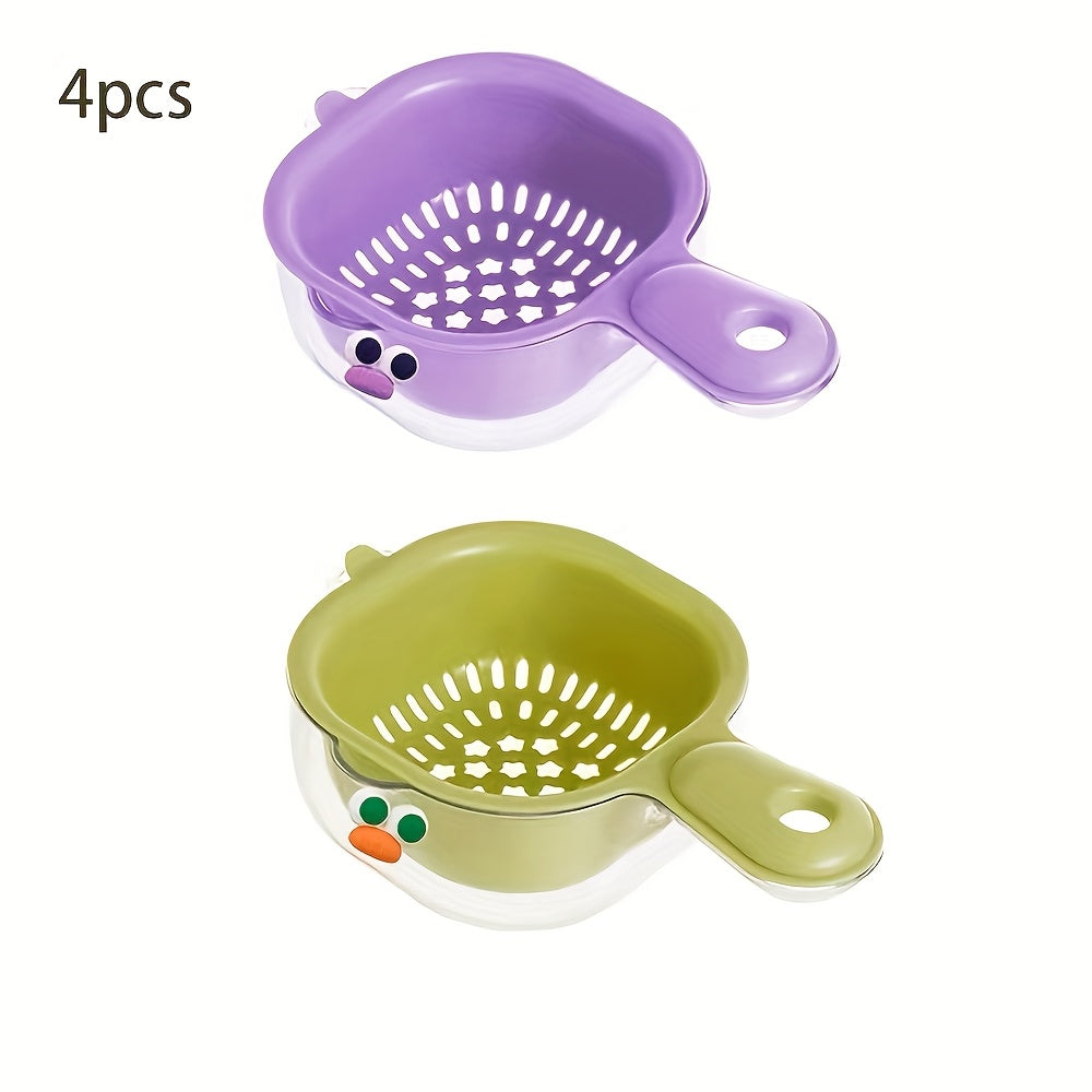 Set of 4 Creative Dopamine-Colored Fruit Washing And Filtering Bowls Made of PP Material, Featuring a Handle for Washing Vegetables, Fruit Strainer Baskets, And Small Bowls for Appetizers, Suitable for Outdoor Washing of Fruits And Vegetables