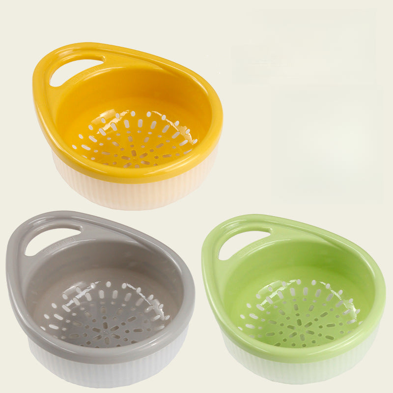 Double-Layer Household Vegetable Basket Multi-Functional High-Value Fruit and Vegetable Washing Basin Creative One-Handed Portable Fruit Draining Basket