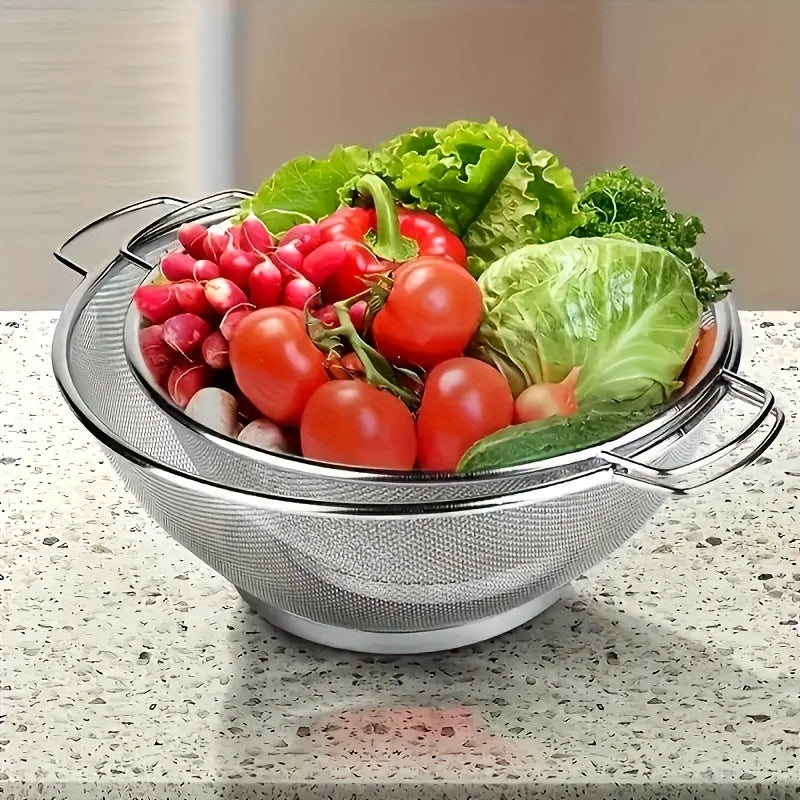 3pcs Stainless steel leak basket, fine mesh filter with handle, metal drain basket, suitable for pasta, vegetables, rice, fruits, kitchen essentials