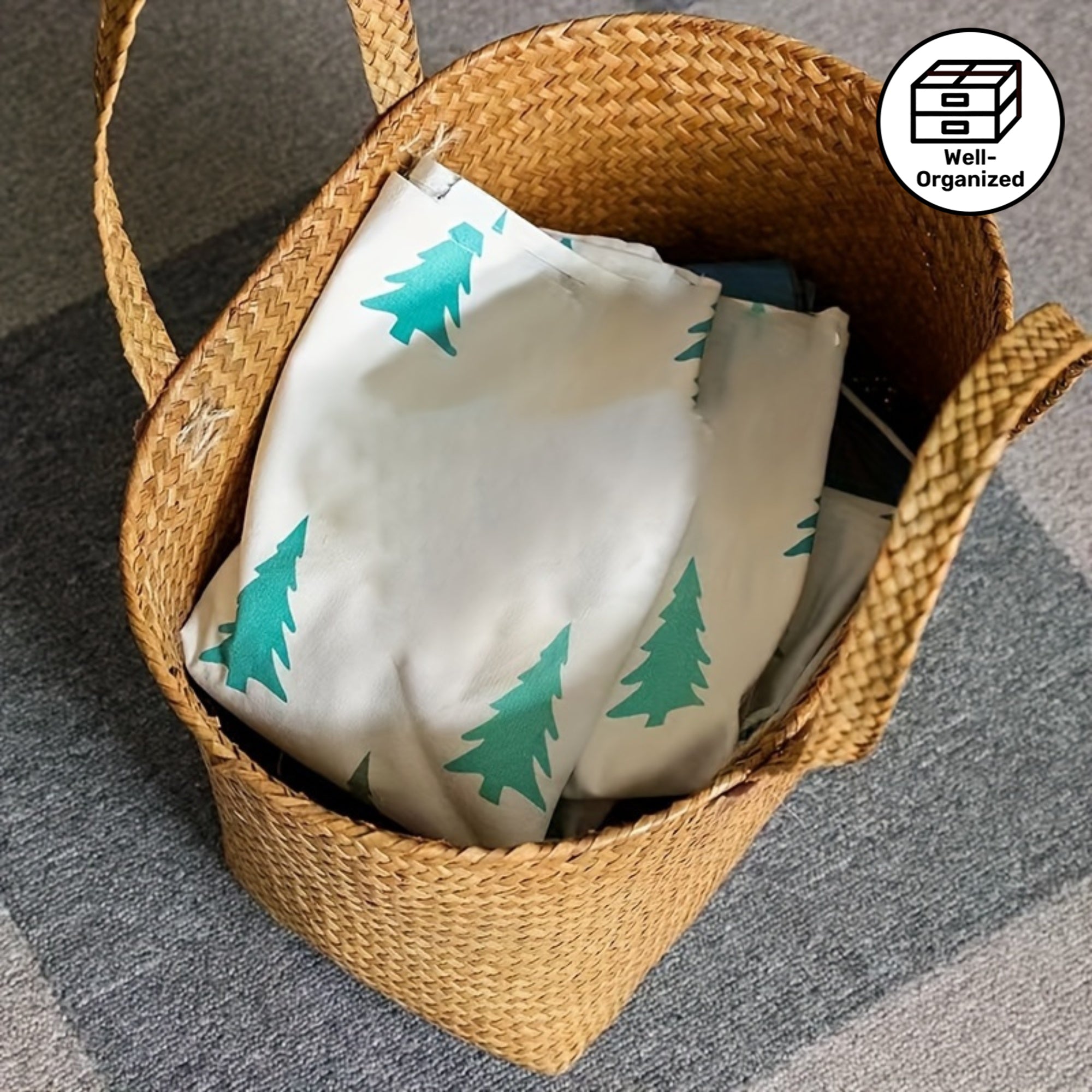 European-Style Natural Wicker Handbag | Versatile Storage Basket Ideal for Umbrellas, Tissues, Beverages | Shopping Tote | Oval Rattan Container | Spacious Home Storage Solution | Perfect Gift Choice for Christmas And Thanksgiving, Shelf Baskets