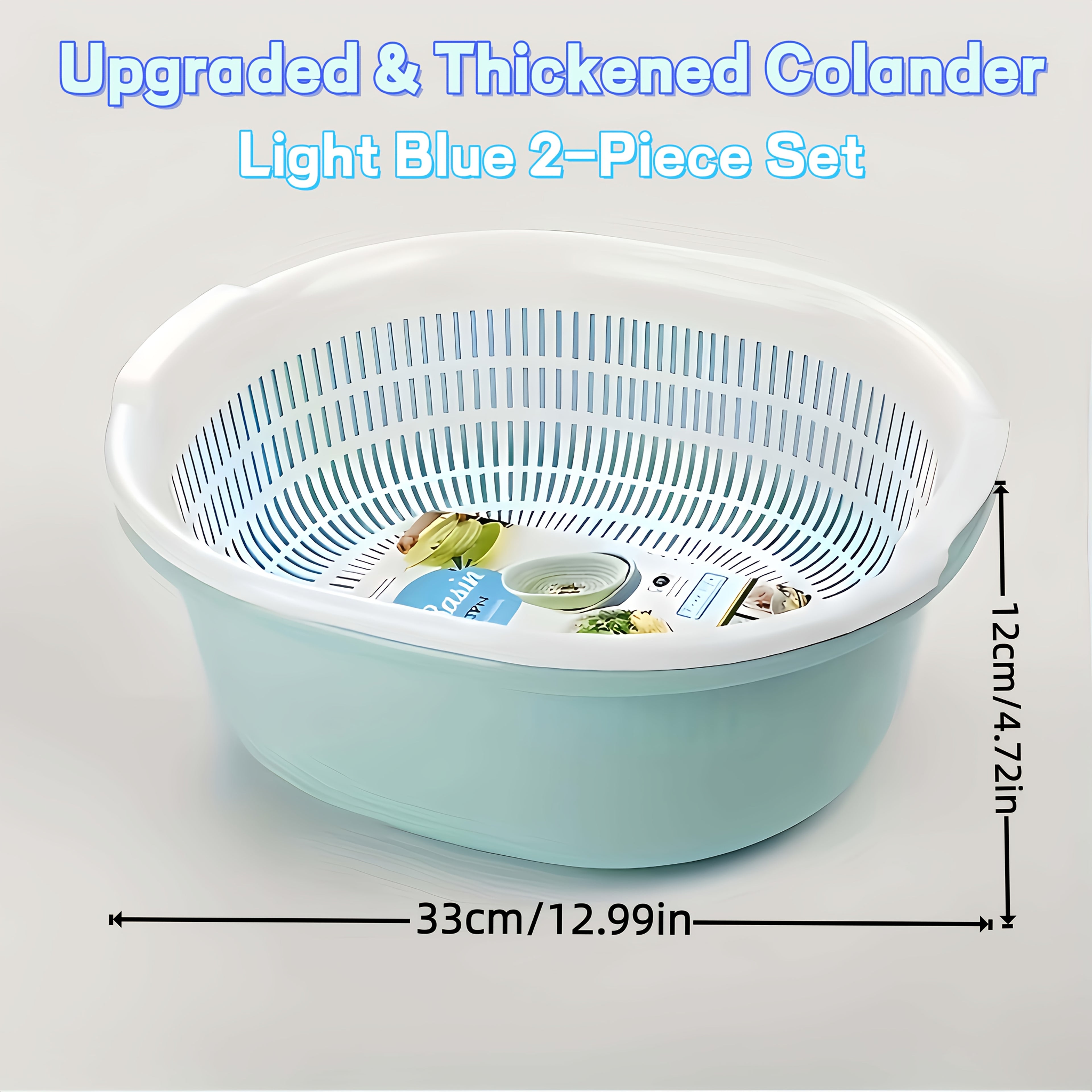 Heavy-Duty Large Capacity Double-Layer Drain Basket with Deep Base & Two-Tier - Heavy-Duty Plastic Kitchen Basket Suitable for Washing Fruits\u002FVegetables, Draining Liquids - Home & Commercial Use