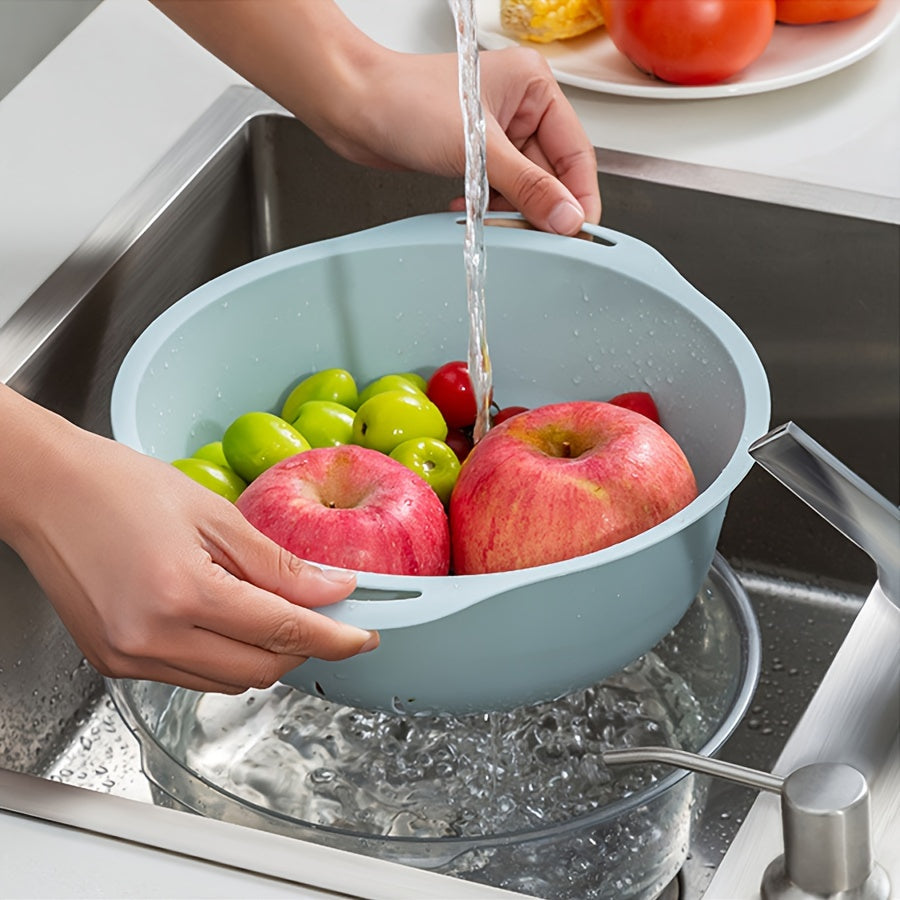 Double-Layer Thickened Draining Basket, Multifunctional Vegetable Washing Basin, Kitchen Fruit Draining Bowl, Two-In-One Vegetable Washing Basket And Water Filter