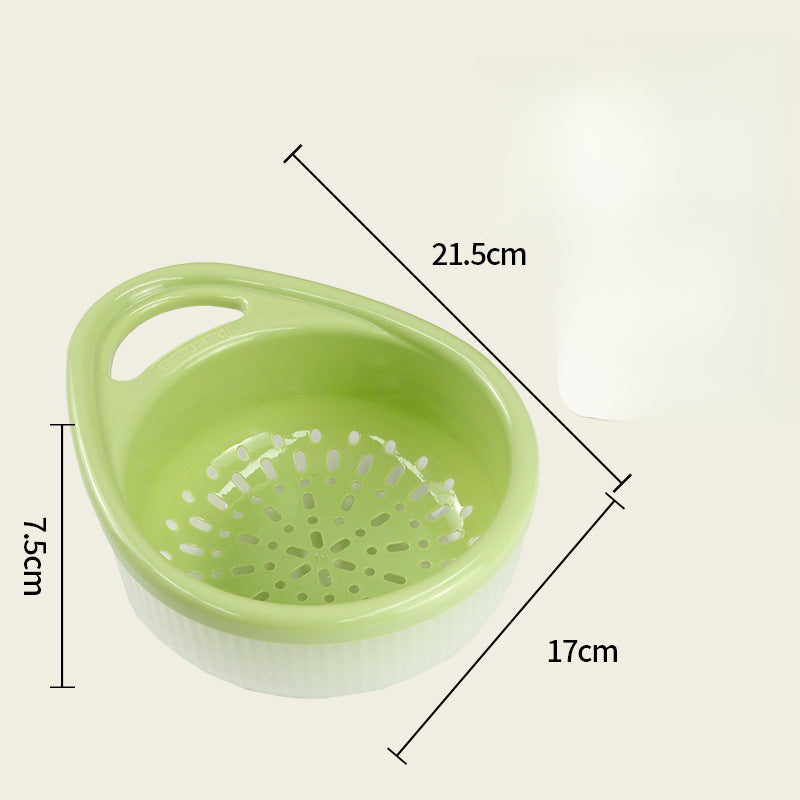 Double-Layer Household Vegetable Basket Multi-Functional High-Value Fruit and Vegetable Washing Basin Creative One-Handed Portable Fruit Draining Basket