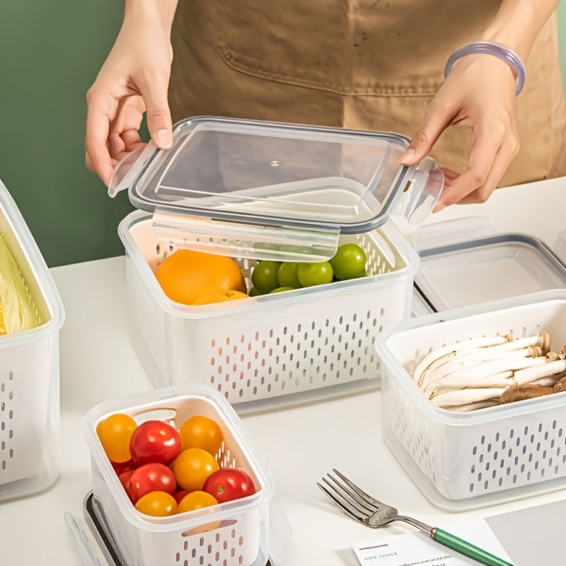 New Multifunctional Double-Layer Storage & Fresh-Keeping Basket with Draining Function, Suitable for Storing Various Ingredients And Fruits A Versatile Kitchen Fresh-Keeping Container, Sealed Box And Fruit Storage Box