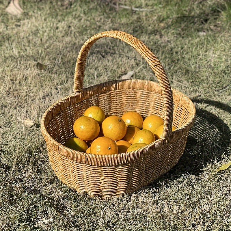 Handwoven Basket Handwoven Japanese-Style Basket | Imitation Rattan, Large Picnic, Handmade Fruit, Egg