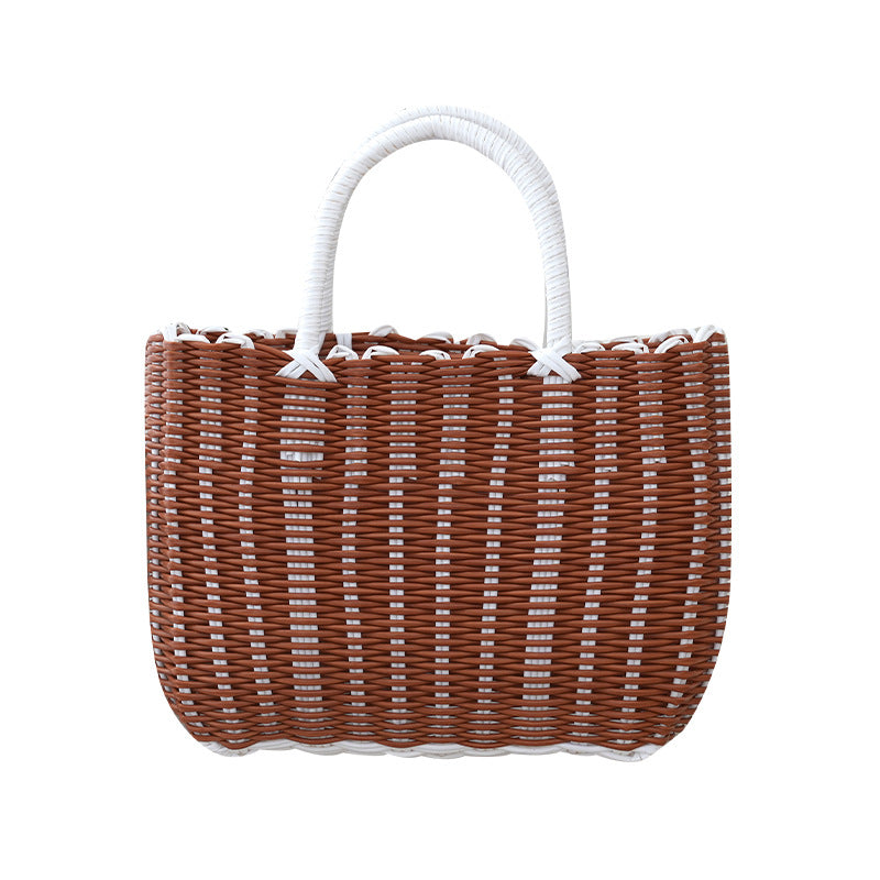 Vintage Plastic Woven Dachshund Shopping Basket | Handheld, Non-Collapsible, 33.81oz-84.54oz Capacity, Ideal for Groceries, Pets, Bath, and Gifts