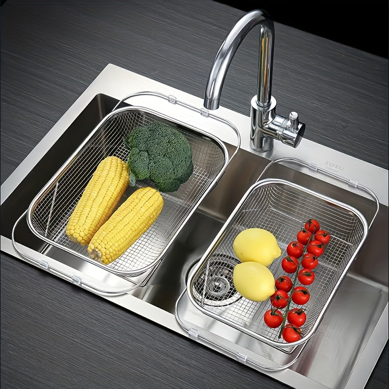 2pcs Stainless Steel Microporous Sink Drainage Baskets | Expandable to Fit Multiple Sizes of Sinks, Suitable for Kitchen Utensils, Fruit, Bowl and Dish Storage