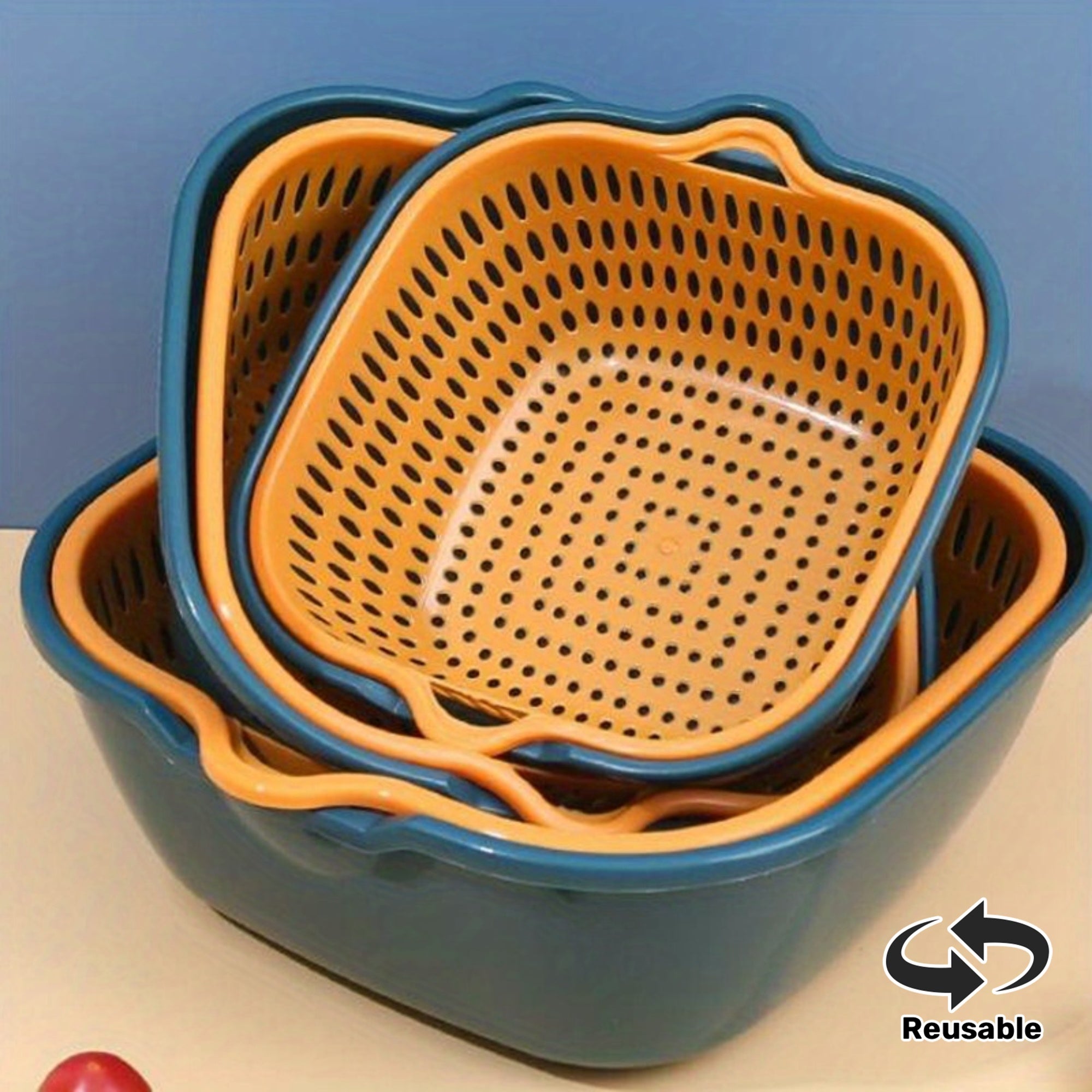 Set of 6, Filter Mesh, Double-Layer Drainage Basket, Plastic Filter Basket, Reusable Vegetable Washing Basket, Kitchen Household Filter, Fruit And Vegetable Washing Basket, Kitchen Supplies, Kitchen Gadgets, Kitchen Additions