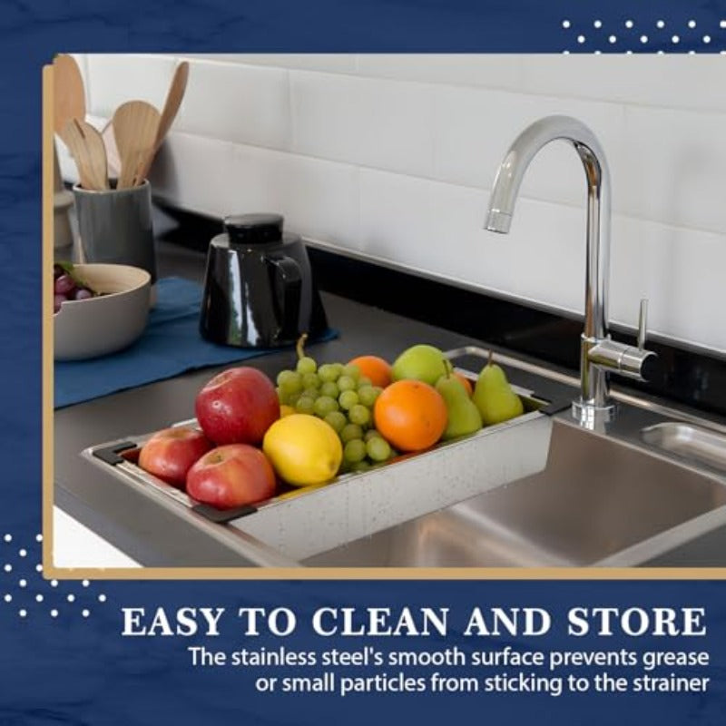 8.27 x 16.93 Inch Stainless Steel Colander | Thickened Over the Sink, Sink Strainer Basket for Washing and Draining Vegetables, Fruits, Dishes
