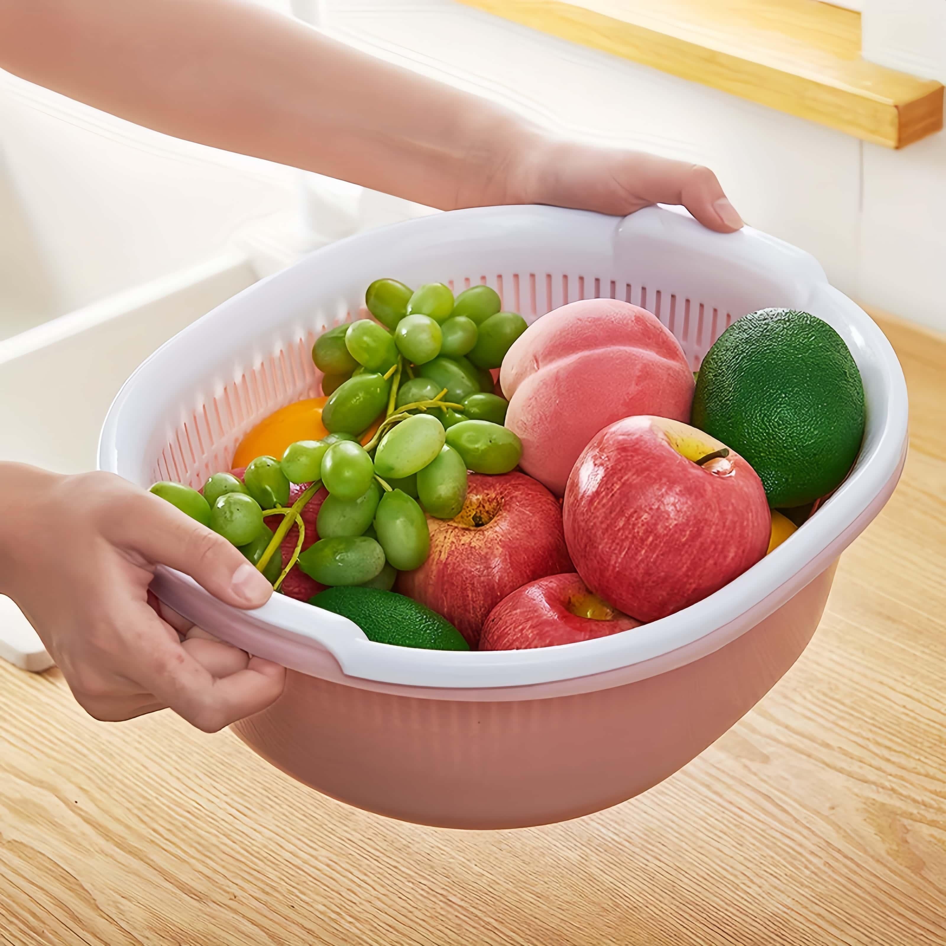 Heavy-Duty Large Capacity Double-Layer Drain Basket with Deep Base & Two-Tier - Heavy-Duty Plastic Kitchen Basket Suitable for Washing Fruits\u002FVegetables, Draining Liquids - Home & Commercial Use