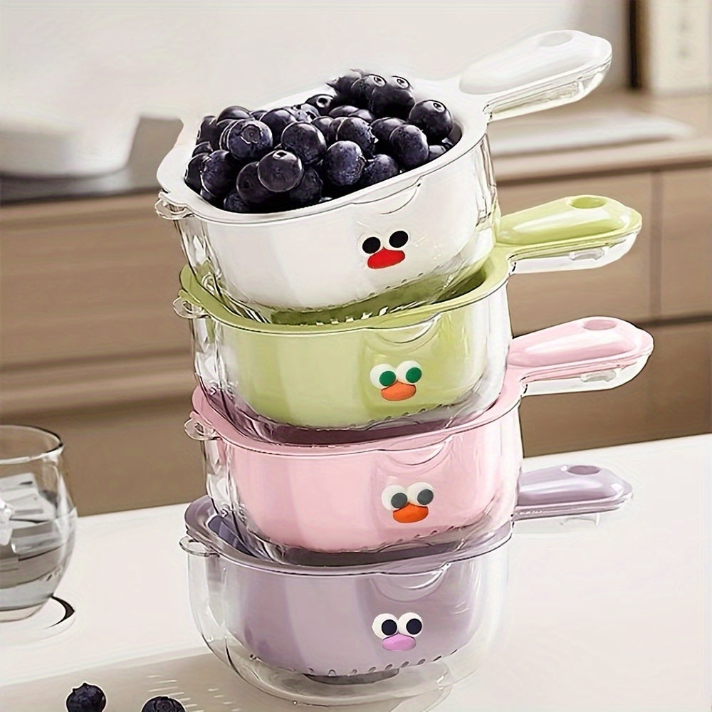 Set of 4 Creative Dopamine-Colored Fruit Washing And Filtering Bowls Made of PP Material, Featuring a Handle for Washing Vegetables, Fruit Strainer Baskets, And Small Bowls for Appetizers, Suitable for Outdoor Washing of Fruits And Vegetables