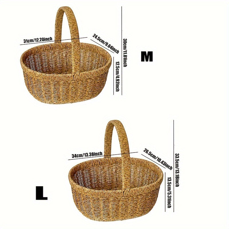 Handwoven Basket Handwoven Japanese-Style Basket | Imitation Rattan, Large Picnic, Handmade Fruit, Egg