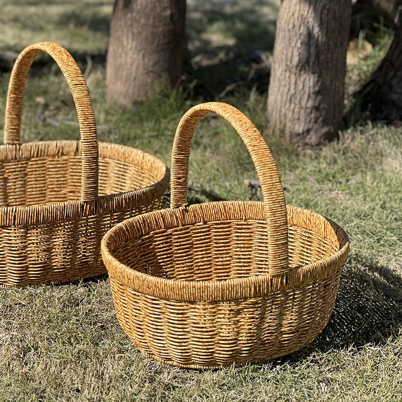 Handwoven Basket Handwoven Japanese-Style Basket | Imitation Rattan, Large Picnic, Handmade Fruit, Egg