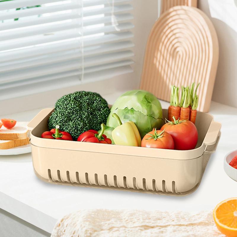 Kitchen Double Layer Drainage Basket Vegetable Washing Basin Vegetable And Fruit Drainage Basin Filter Basket Vegetable Washing Artifact Basket Beige Orange White
