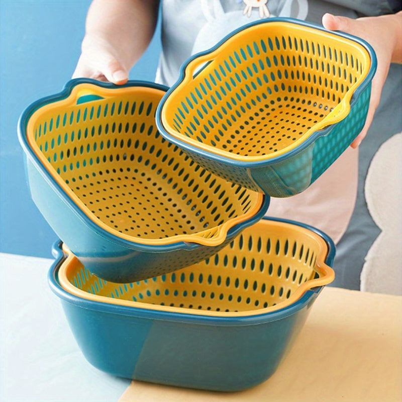 Set of 6, Filter Mesh, Double-Layer Drainage Basket, Plastic Filter Basket, Reusable Vegetable Washing Basket, Kitchen Household Filter, Fruit And Vegetable Washing Basket, Kitchen Supplies, Kitchen Gadgets, Kitchen Additions