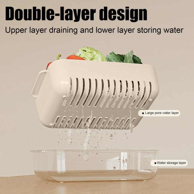 Kitchen Double Layer Drainage Basket Vegetable Washing Basin Vegetable And Fruit Drainage Basin Filter Basket Vegetable Washing Artifact Basket Beige Orange White