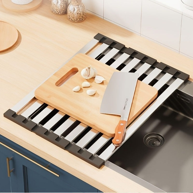 A Collapsible Draining Tool, a 304 Stainless Steel Kitchen Sink Drainer Rack for Bowls And Dishes, Featuring a Foldable And Expandable Draining Basket