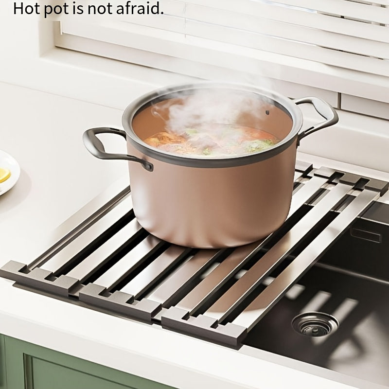 A Collapsible Draining Tool, a 304 Stainless Steel Kitchen Sink Drainer Rack for Bowls And Dishes, Featuring a Foldable And Expandable Draining Basket