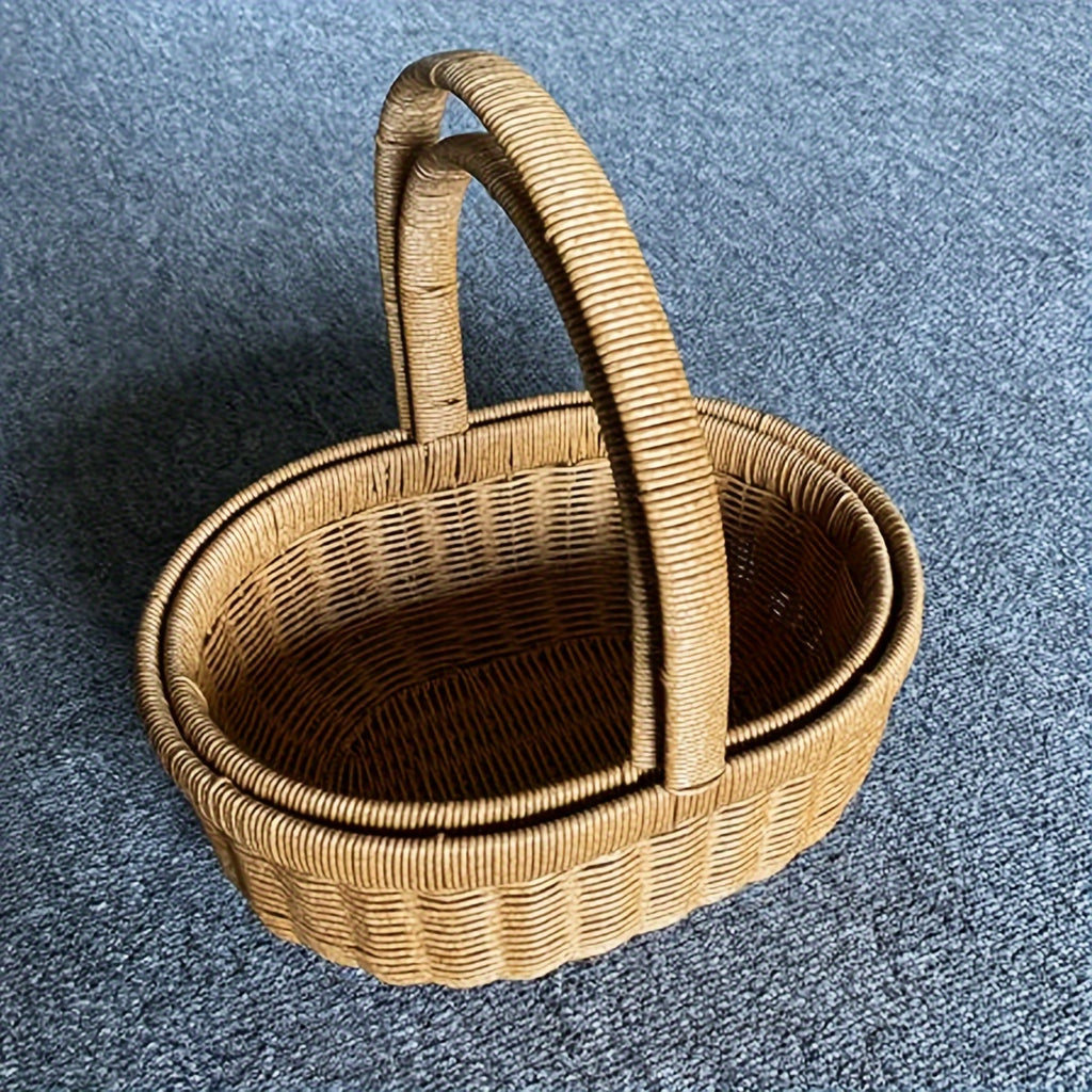 Handwoven Basket Handwoven Japanese-Style Basket | Imitation Rattan, Large Picnic, Handmade Fruit, Egg
