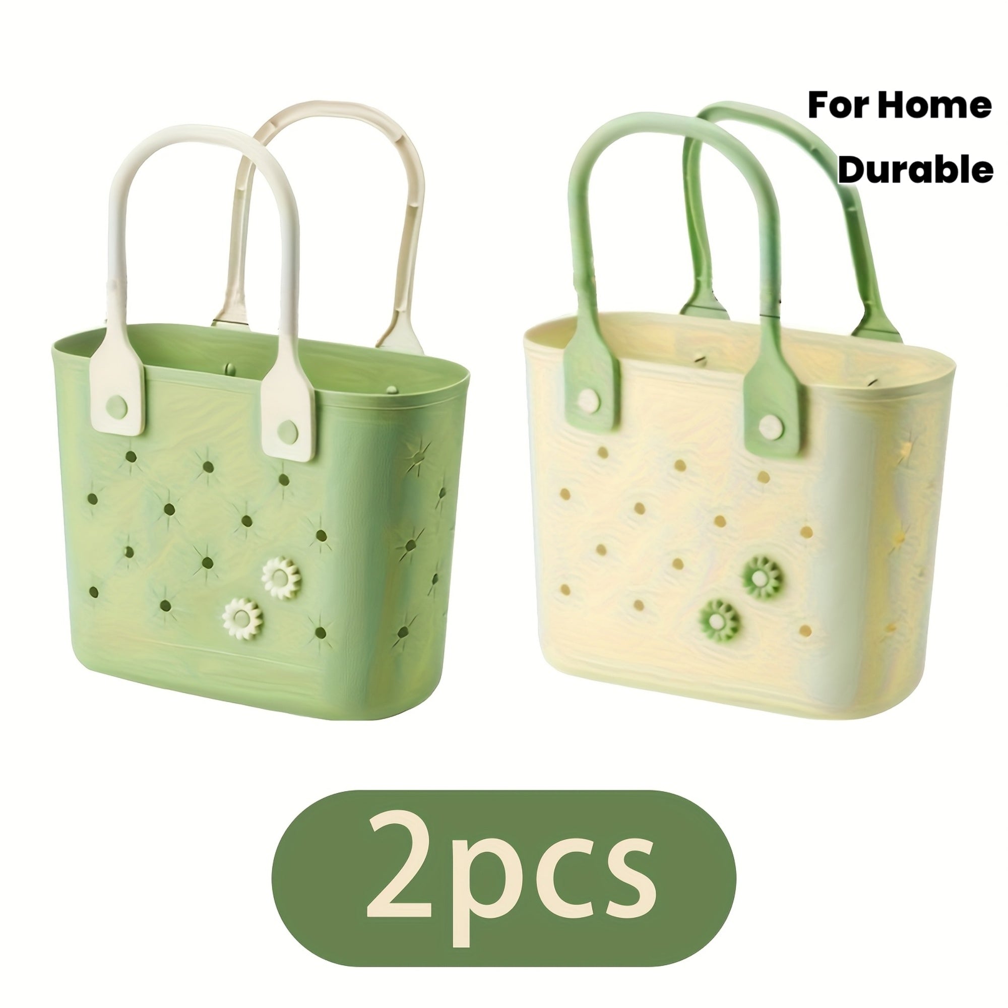 2pcs Floral Tote Bag Floral Pattern Rubber Beach Tote Bag, Durable, Soft Handles, Multipurpose Storage for Bath Essentials, Shopping, Camping - Reusable All-in-One Personal Care Organizer for Home & Travel