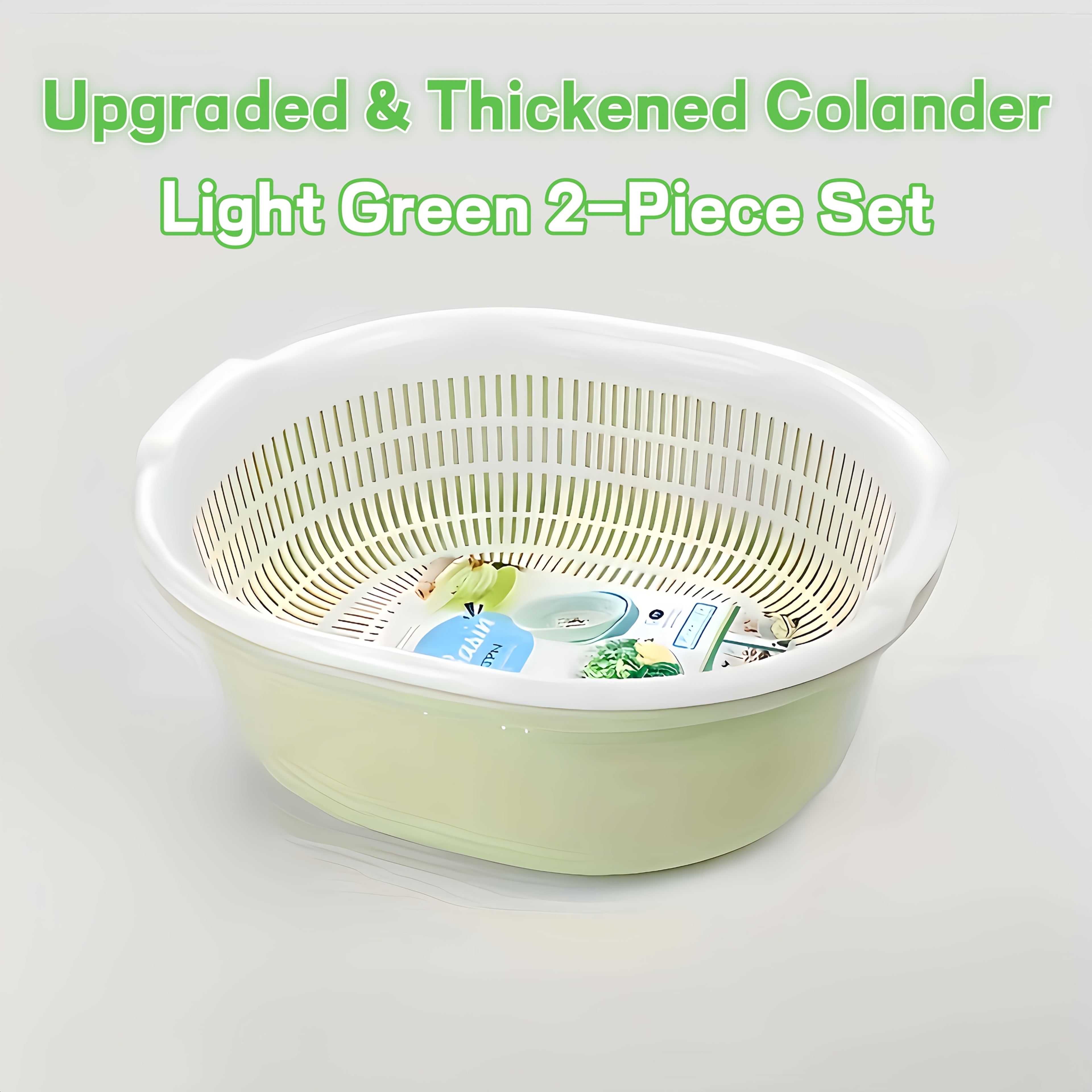 Heavy-Duty Large Capacity Double-Layer Drain Basket with Deep Base & Two-Tier - Heavy-Duty Plastic Kitchen Basket Suitable for Washing Fruits\u002FVegetables, Draining Liquids - Home & Commercial Use