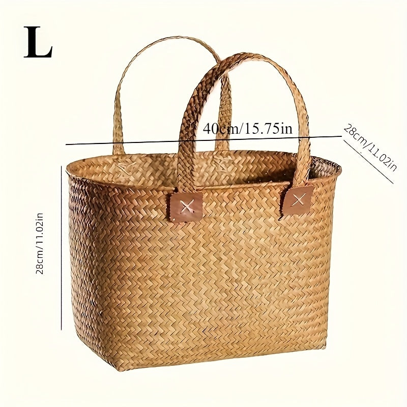 European-Style Natural Wicker Handbag | Versatile Storage Basket Ideal for Umbrellas, Tissues, Beverages | Shopping Tote | Oval Rattan Container | Spacious Home Storage Solution | Perfect Gift Choice for Christmas And Thanksgiving, Shelf Baskets
