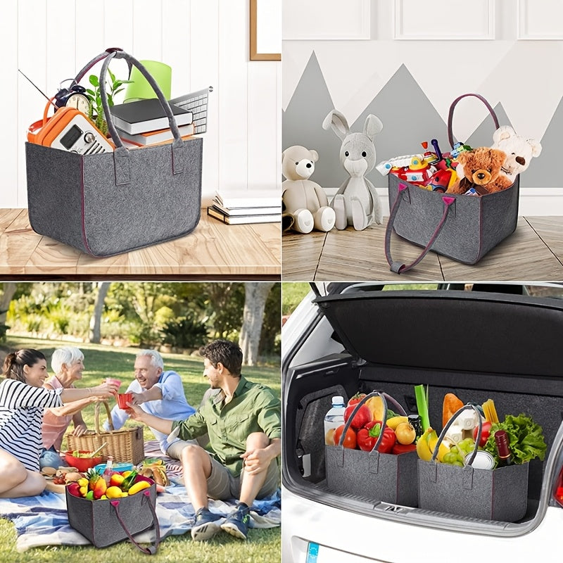 Gray Felt Tote Bag Made of Non-Woven Fabric, Perfect for Shopping And Carrying Groceries, Shelf Baskets