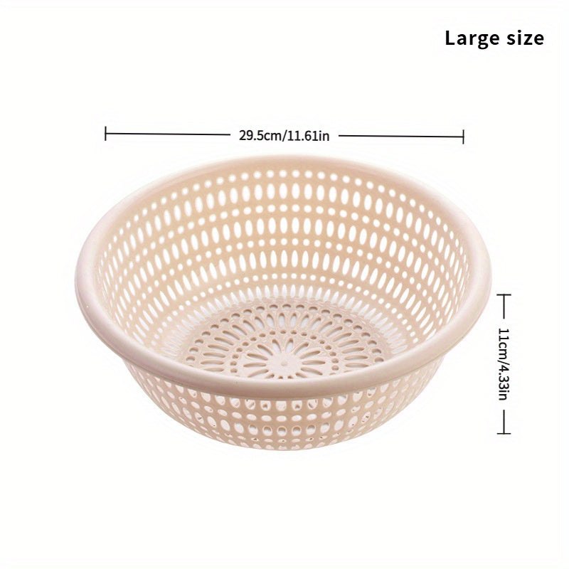 3pcs round rice washing sieve, household thick fruit and vegetable basket, storage and drainage basket, kitchen multifunctional water filtration basket, household simple design