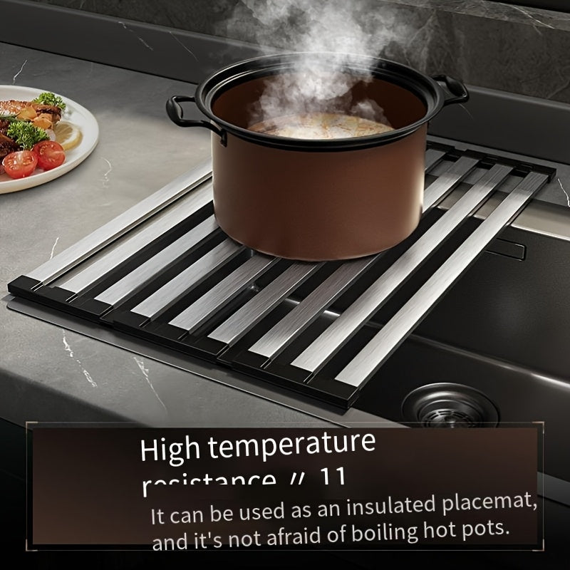 A Collapsible Draining Tool, a 304 Stainless Steel Kitchen Sink Drainer Rack for Bowls And Dishes, Featuring a Foldable And Expandable Draining Basket