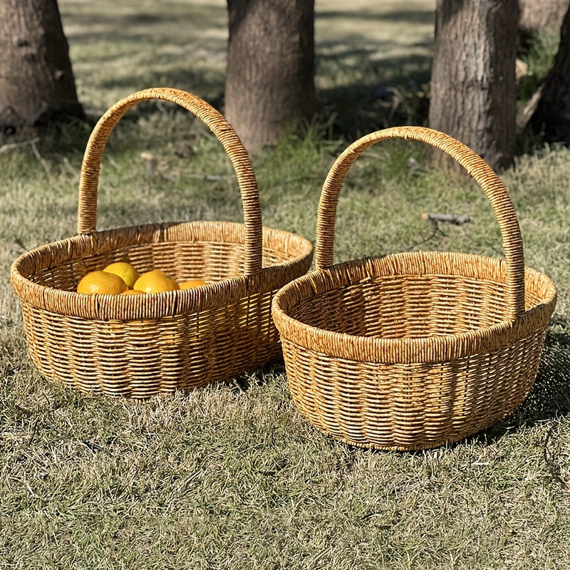 Handwoven Basket Handwoven Japanese-Style Basket | Imitation Rattan, Large Picnic, Handmade Fruit, Egg