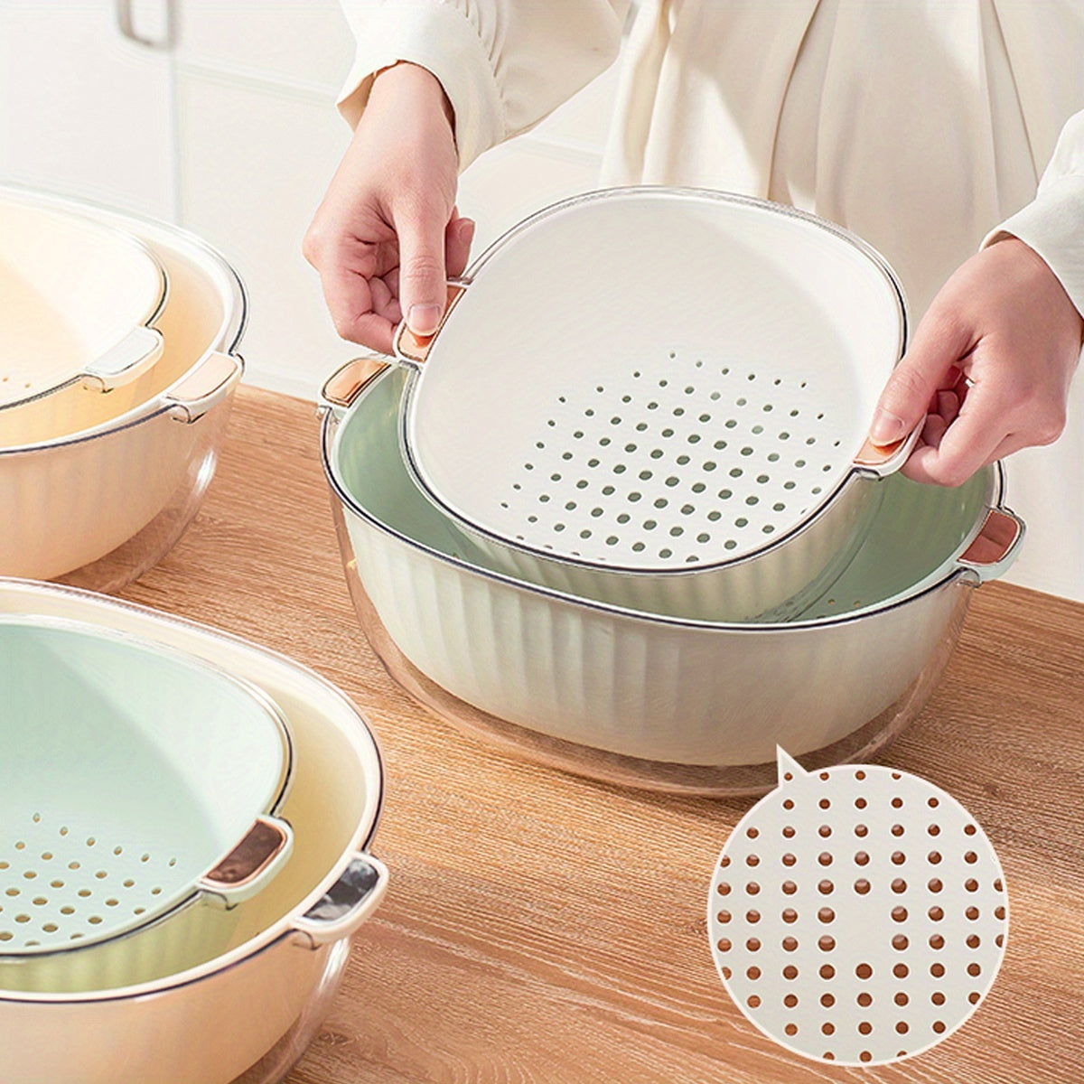 Set of 2 \u002F Set of 4 Multifunctional Plastic Draining Baskets (Kitchen Drip Washing Vegetable Baskets, Fruit Baskets), Suitable for Washing Vegetables And Fruits in The Kitchen