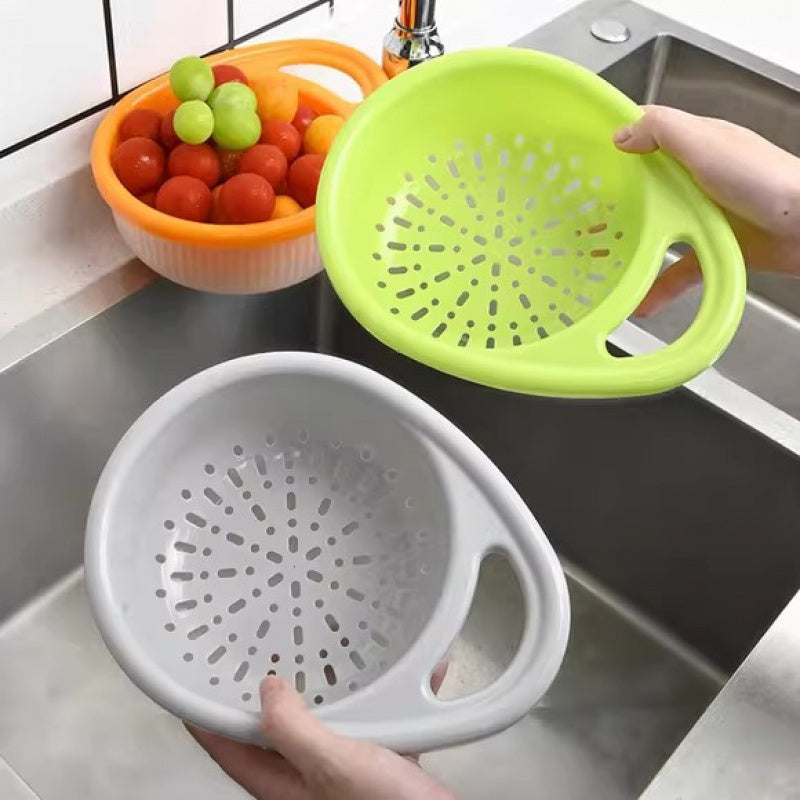 Double-Layer Household Vegetable Basket Multi-Functional High-Value Fruit and Vegetable Washing Basin Creative One-Handed Portable Fruit Draining Basket