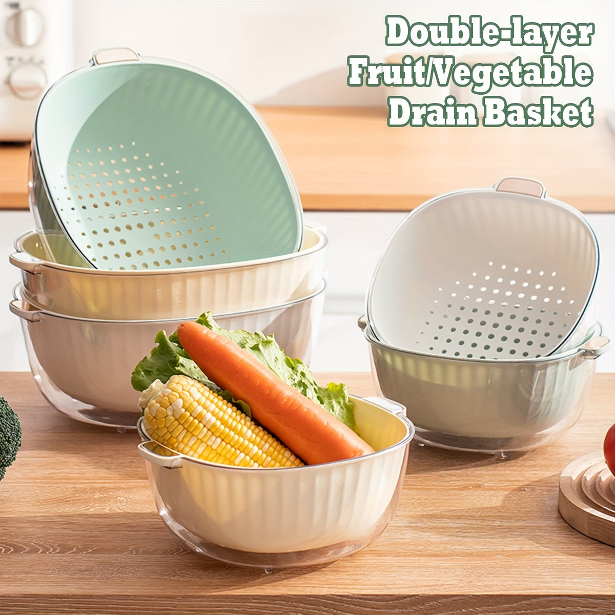 Set of 2 \u002F Set of 4 Multifunctional Plastic Draining Baskets (Kitchen Drip Washing Vegetable Baskets, Fruit Baskets), Suitable for Washing Vegetables And Fruits in The Kitchen