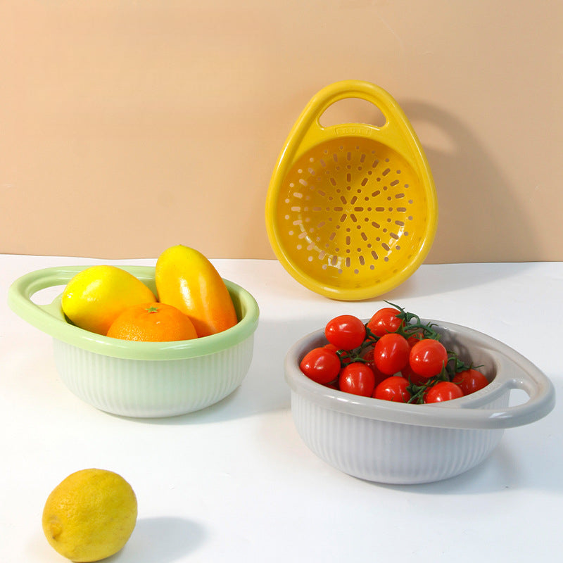 Double-Layer Household Vegetable Basket Multi-Functional High-Value Fruit and Vegetable Washing Basin Creative One-Handed Portable Fruit Draining Basket