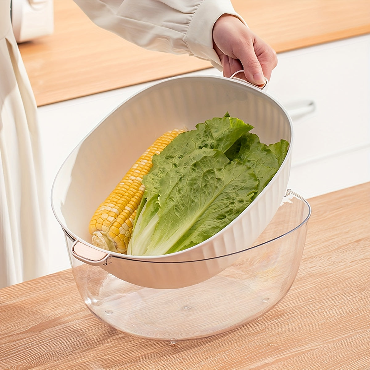 Set of 2 \u002F Set of 4 Multifunctional Plastic Draining Baskets (Kitchen Drip Washing Vegetable Baskets, Fruit Baskets), Suitable for Washing Vegetables And Fruits in The Kitchen