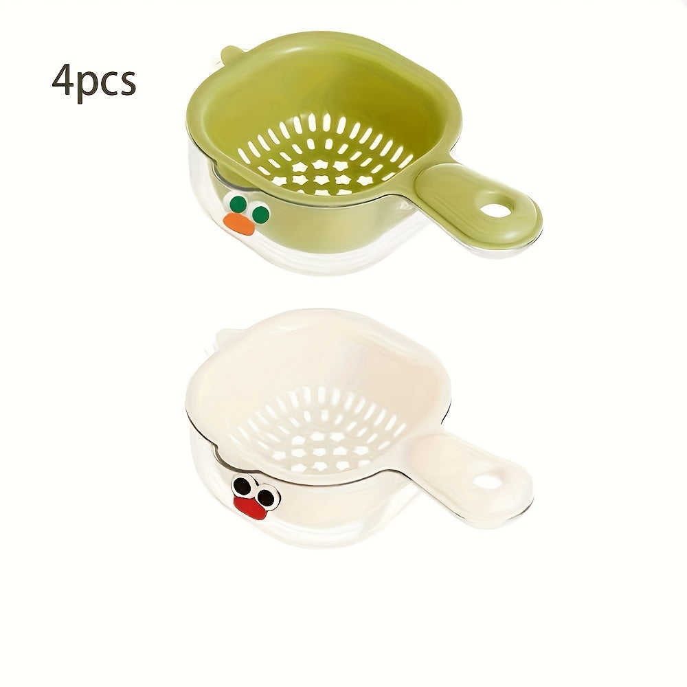 Set of 4 Creative Dopamine-Colored Fruit Washing And Filtering Bowls Made of PP Material, Featuring a Handle for Washing Vegetables, Fruit Strainer Baskets, And Small Bowls for Appetizers, Suitable for Outdoor Washing of Fruits And Vegetables