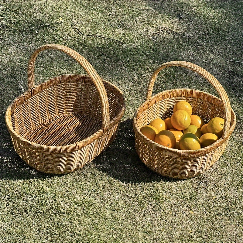 Handwoven Basket Handwoven Japanese-Style Basket | Imitation Rattan, Large Picnic, Handmade Fruit, Egg