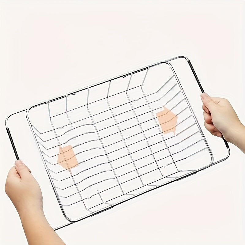 Heavy-duty Adjustable Sink Strainer Basket - Telescopic Draining Rack with Handle, Suitable for Dishes and Fruit\u002Fvegetable Drying. Easy-to-clean Stainless Steel Kitchen Storage Basket, Ideal for Modern Homes and Restaurants. Compact Design